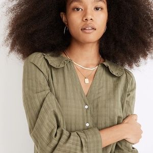 Madewell Ruffle-Collar Button-Up Shirt Size 10 (large)